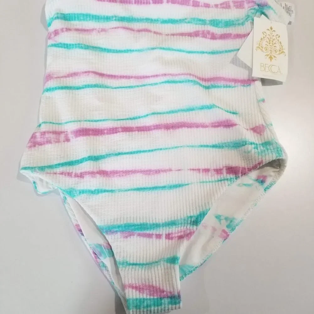 BECCA Iconic Asymmetric Ribbed Tie-Dye One-Piece Swimsuit - Picture 6 of 13